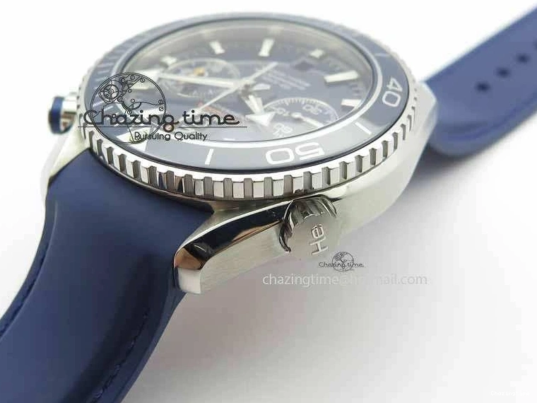 0203 Chic Planet Ocean Master Chrono 45mm SS OM 1:1 Best Edition Blue Dial On Blue Rubber Strap A 8172